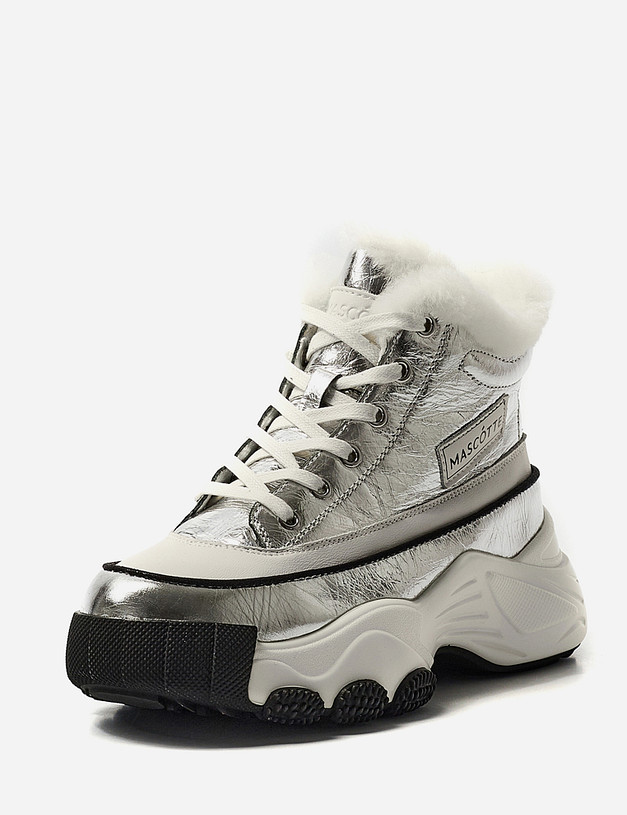 Серебристые женские кроссовки на меху MASCOTTE 234-124631-0116 | ракурс 3