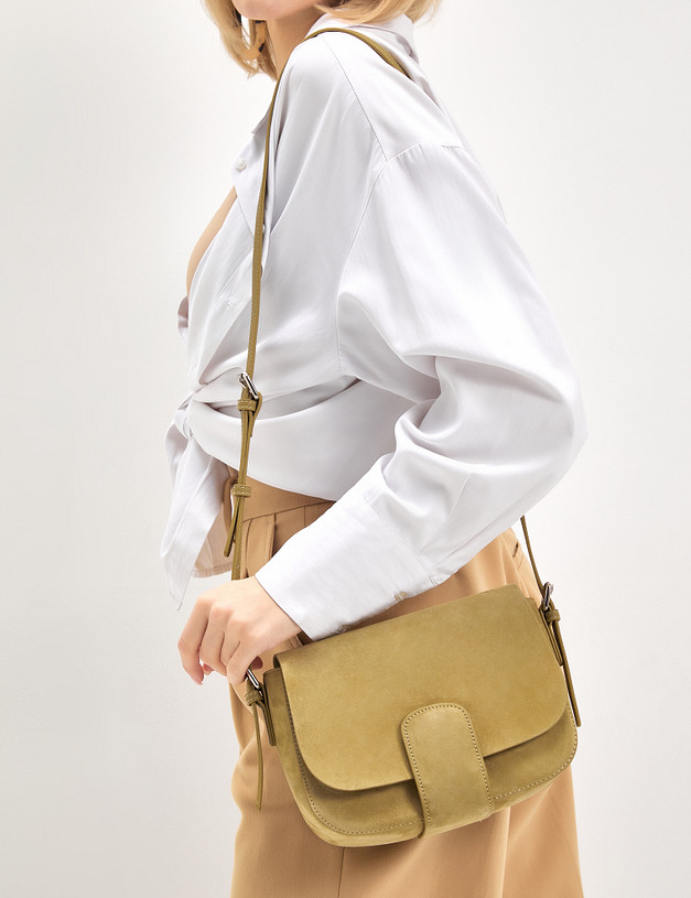 Оливковая женская сумка из велюра MASCOTTE 660-3107-604 | ракурс 1