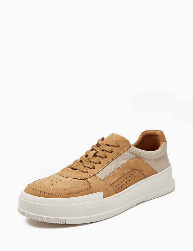 Бежевые мужские кеды из кожи и нубука MASCOTTE 22-4111812-0308 | ракурс 3