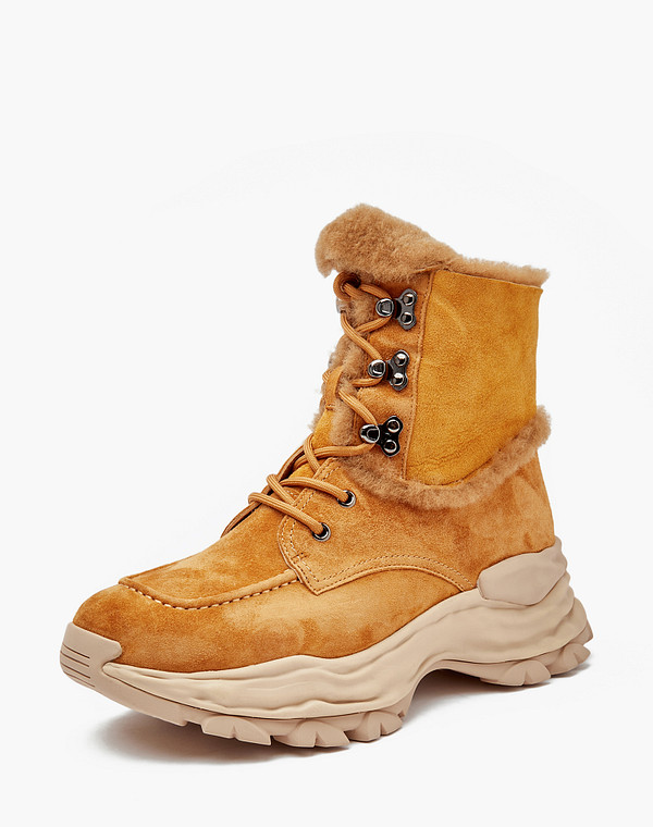 175-3205331-3689M Ботинки женские велюр-нат.кожа/мех рыж, Mascotte