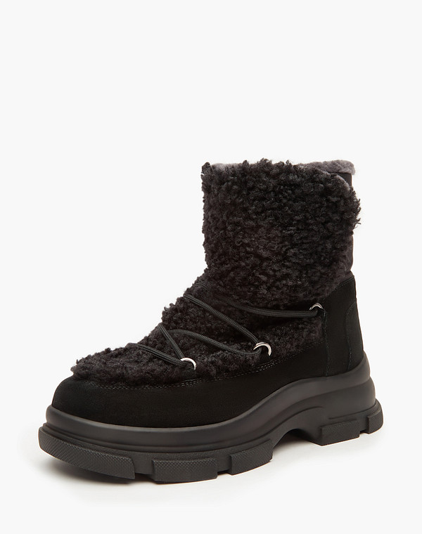 233-3201938-0602 Ботинки женские велюр-текстиль/мех черн, Mascotte