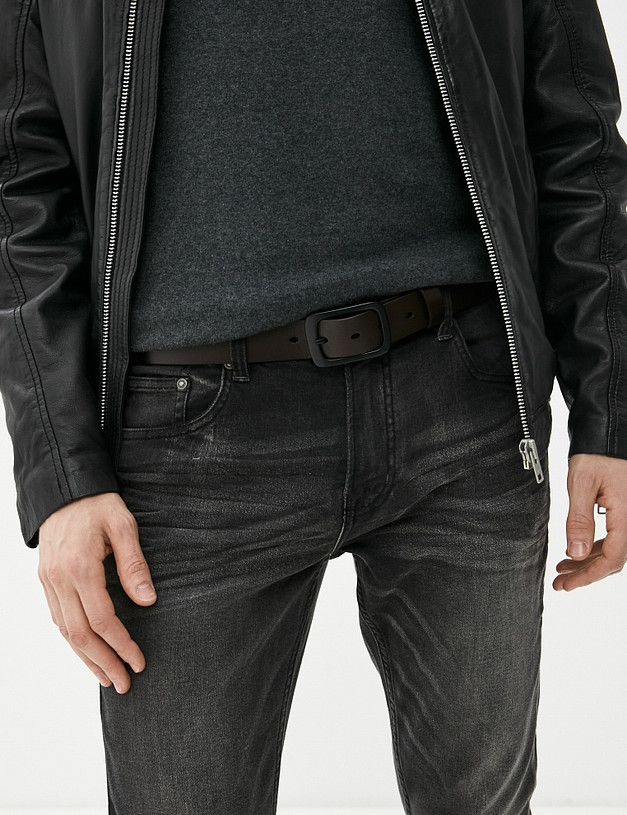 Коричневый мужской ремень с черной пряжкой MASCOTTE 703-9104-109 | ракурс 1