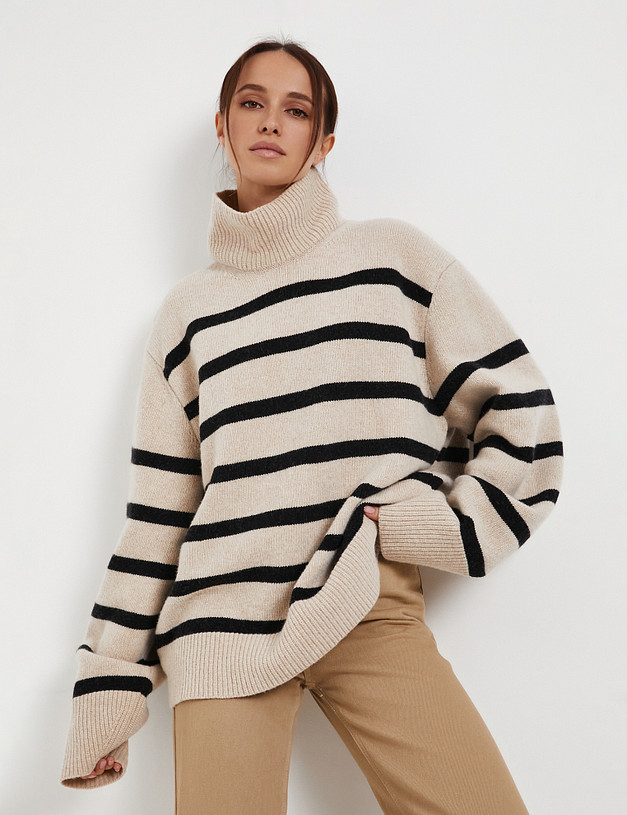 Бежевый женский свитер в полоску MASCOTTE 990-5201-7528 | ракурс 1