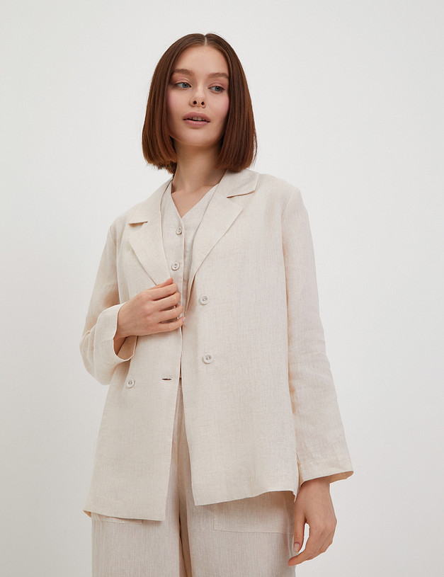 Бежевый женский льняной жакет MASCOTTE 790-4102-2708 | ракурс 3