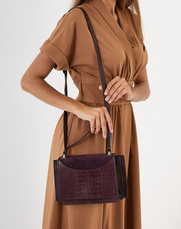 697-1224-105 Сумка женская нат.кожа-велюр/текстиль бордо, S, Mascotte