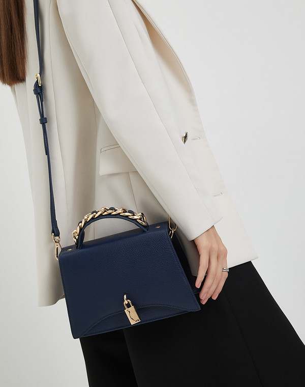 660-3124-103 Сумка женская нат.кожа-и.кожа/и.кожа-текстиль синий, S, Mascotte