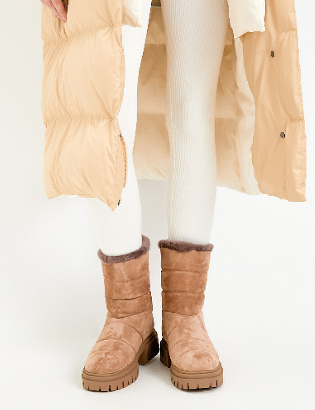 Бежевые велюровые женские ботинки на меху MASCOTTE 233-2265638-3671M | ракурс 1