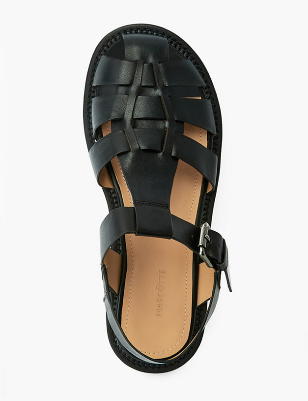 Черные кожаные женские сандалии MASCOTTE 233-3181911-7100M | ракурс 4