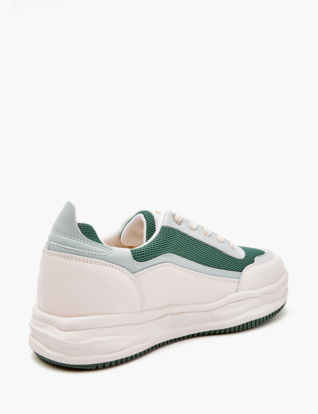 Молочные женские кеды с зелеными вставками MASCOTTE 234-315121-0601 | ракурс 3 Молочные женские кеды с зелеными вставками MASCOTTE 234-315121-0601 | ракурс 3