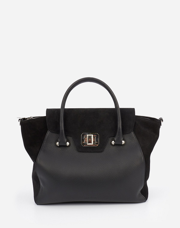 697-1219-102 Сумка женская нат.кожа-велюр/текстиль черн, M, Mascotte