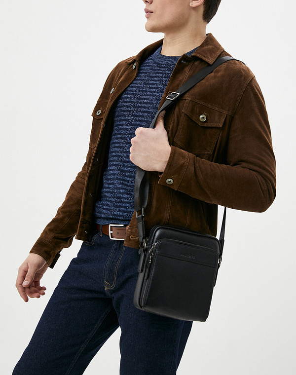 604-0201-102 Сумка мужская нат.кожа-и.кожа/текстиль черн, S, Mascotte