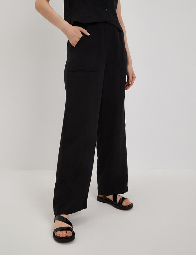 Черные льняные женские брюки MASCOTTE 790-4101-2702 | ракурс 3