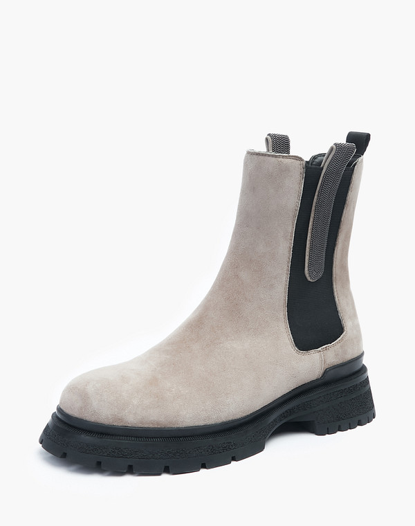 126-220922-0608 Ботинки женские велюр-резина/ворсин-нат.кожа беж-черн, Mascotte