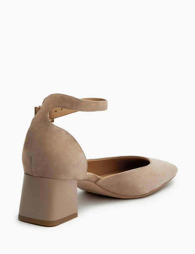 Бежевые босоножки из велюра на низком каблуке MASCOTTE 175-3182614-3612M | ракурс 3