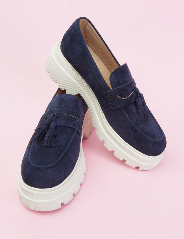 Сапфировые женские лоферы из велюра MASCOTTE 233-210911-3636M | ракурс 6