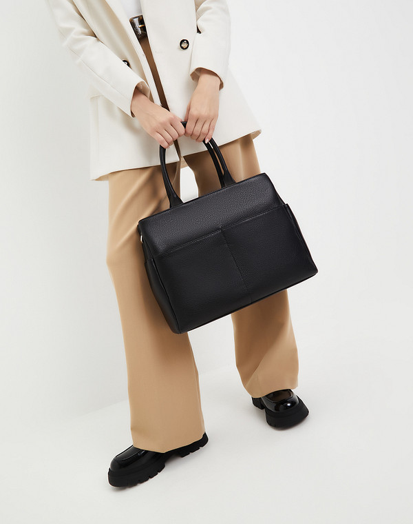 660-3201-102 Сумка женская нат.кожа-и.кожа/текстиль черн, L, Mascotte