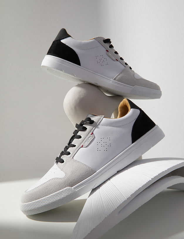 Белые мужские кеды из кожи и велюра MASCOTTE 189-4113129-0601 | ракурс 1