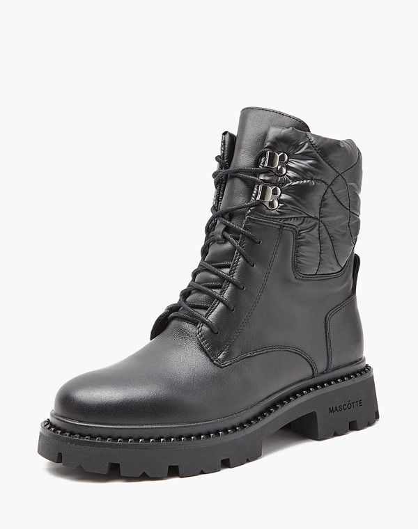 233-3201734-3100M Ботинки женские нат.кожа-текстиль/мех-нат.кожа черн, Mascotte