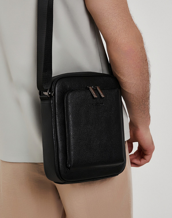 604-6102-102 Сумка мужская нат.кожа-и.кожа/текстиль черн, M, Mascotte