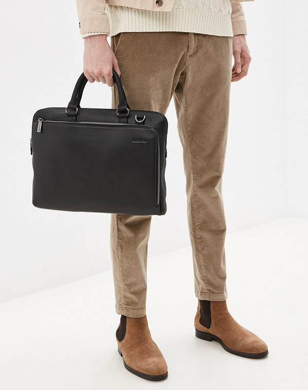 622-1213-102 Сумка мужская нат.кожа/текстиль черн, L, Mascotte