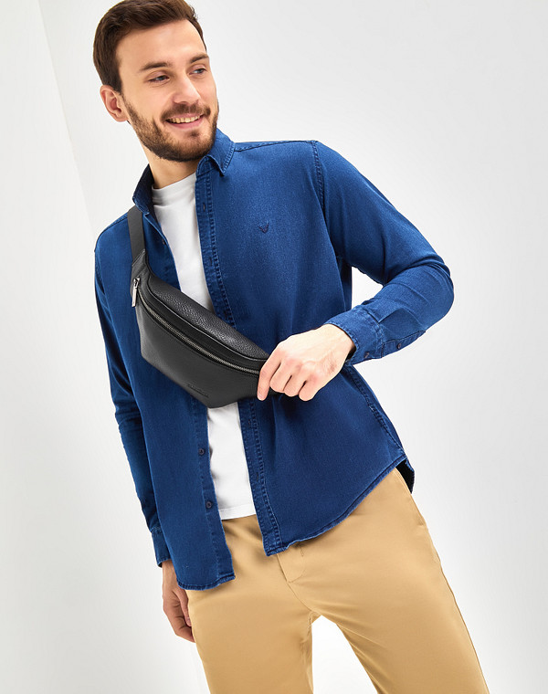 622-3103-102 сумка мужская нат.кожа/текстиль черн, S, Mascotte