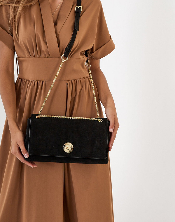 604-1224-0202 Сумка женская велюр-и.кожа/и.кожа черн, M, Mascotte