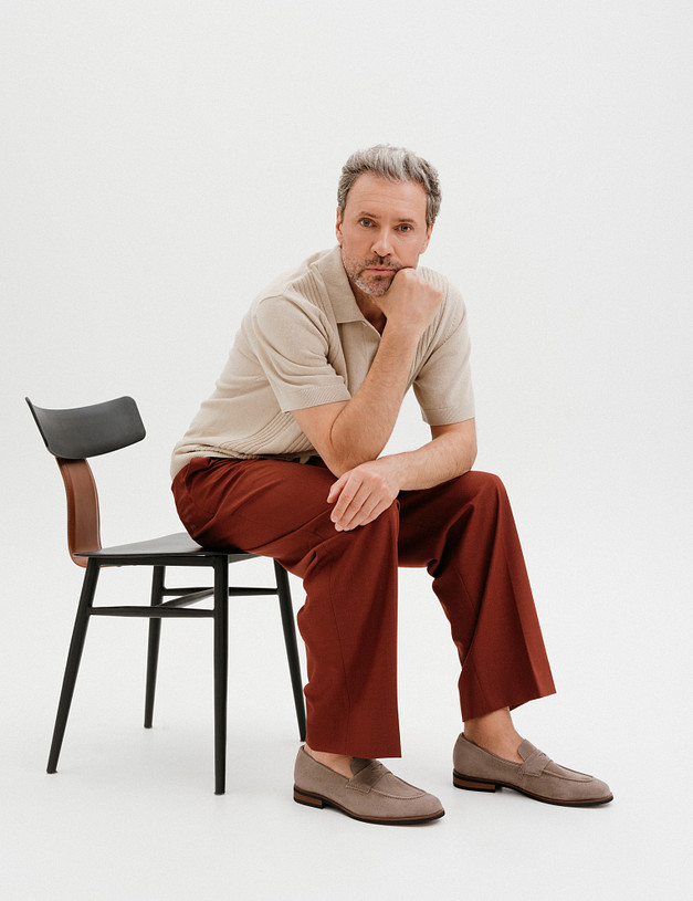 Бежевые мужские лоферы из велюра и кожи MASCOTTE 175-510411-4667M | ракурс 1