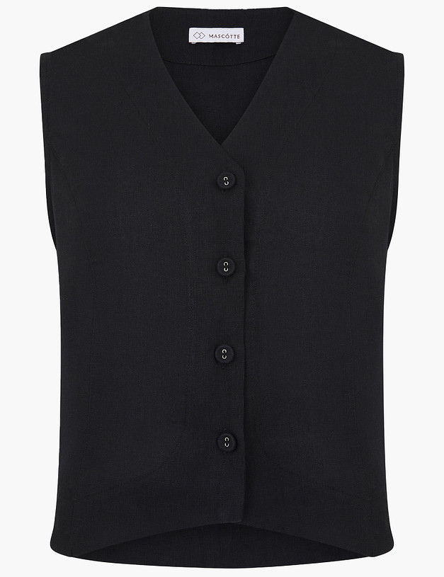 Черный женский льняной жилет MASCOTTE 790-4103-2702 | ракурс 8