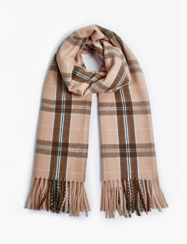 Бежевый женский шарф в клетку MASCOTTE 766-2209-506 | ракурс 2