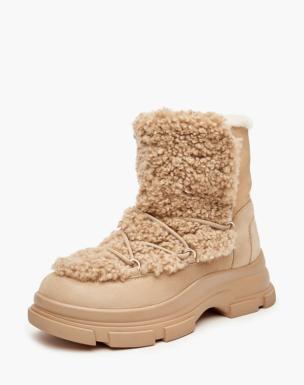 233-3201938-0608 Ботинки женские велюр-текстиль/мех беж, Mascotte