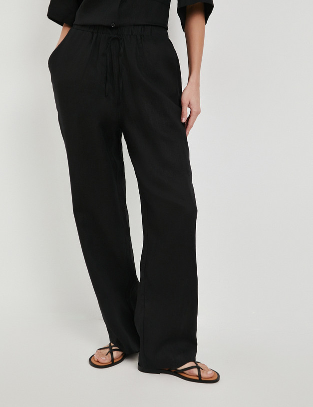 Черные женские брюки из льна MASCOTTE 973-5123-2702 | ракурс 1