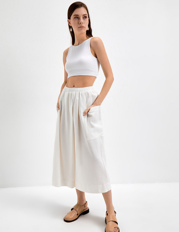 Льняные женские брюки-кюлоты белого цвета MASCOTTE 790-3116-2701 | ракурс 2