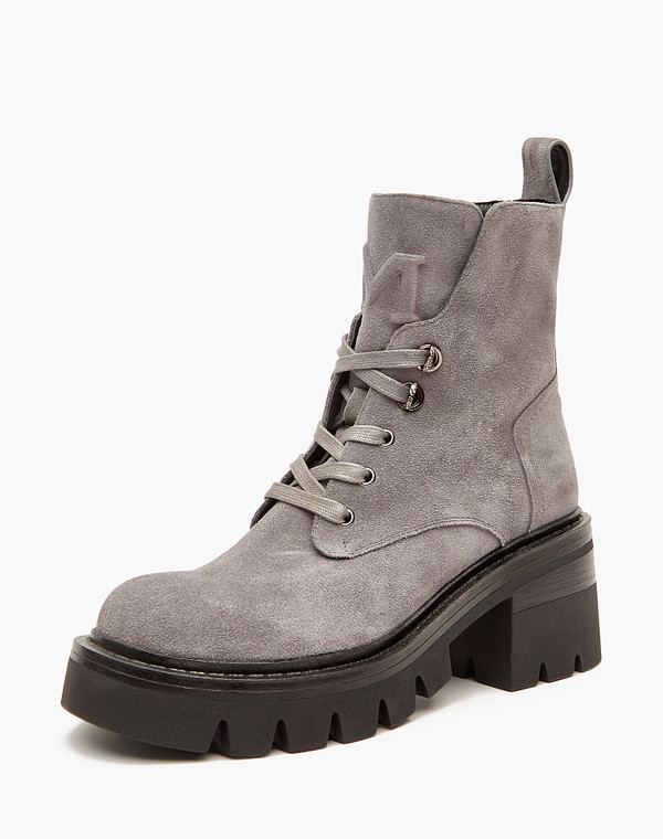 233-3201421-0210 Ботинки женские велюр/ворсин-нат.кожа серый, Mascotte