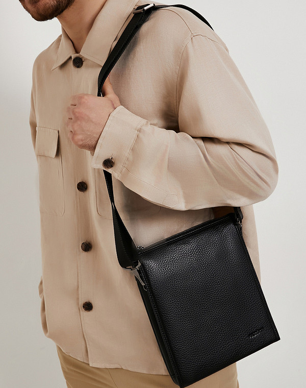 622-1112-102 Сумка мужская нат.кожа/текстиль черн, S, Mascotte