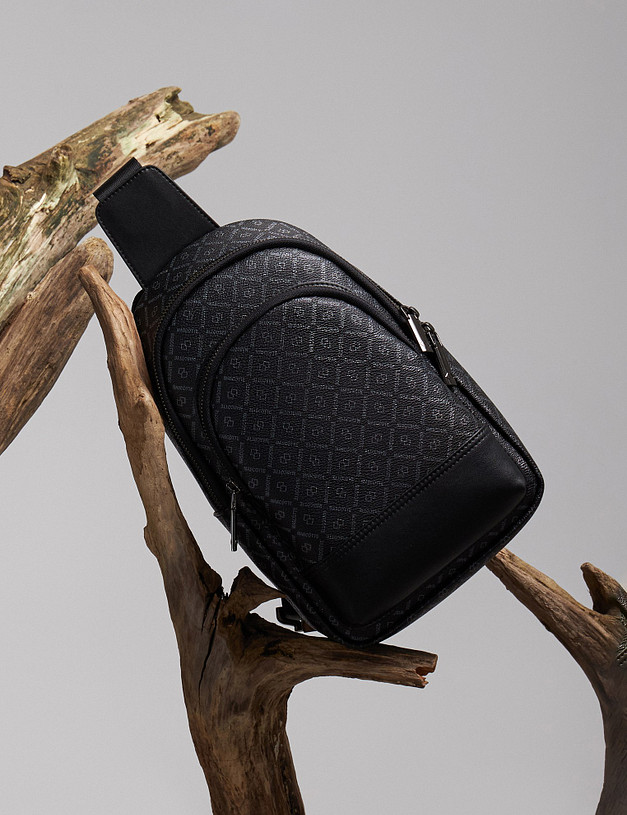 Черная мужская сумка с фирменным принтом MASCOTTE 604-2226-7302 | ракурс 2