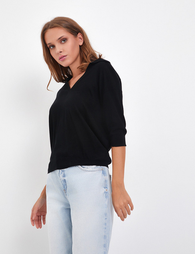 Черный женский джемпер из шерсти мериноса MASCOTTE 870-4214-7502 | ракурс 3