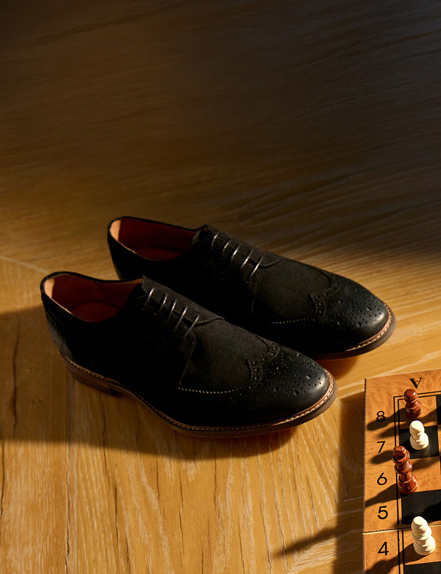 Черные велюровые мужские броги MASCOTTE 175-511511-0202 | ракурс 1