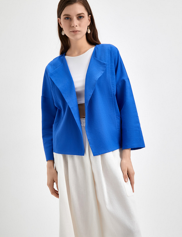 Синий женский жакет свободного кроя MASCOTTE 790-3115-2703 | ракурс 4 Синий женский жакет свободного кроя MASCOTTE 790-3115-2703 | ракурс 4