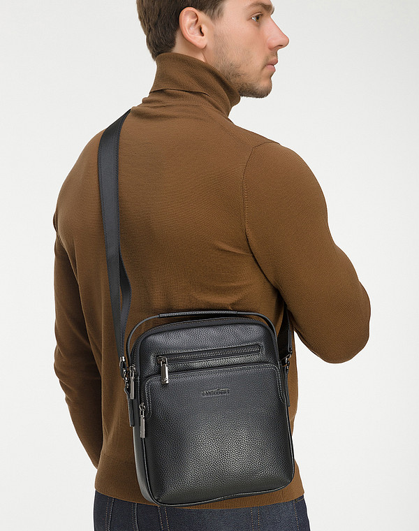 602-0201-102 Сумка мужская нат.кожа-и.кожа/текстиль черн, S, Mascotte