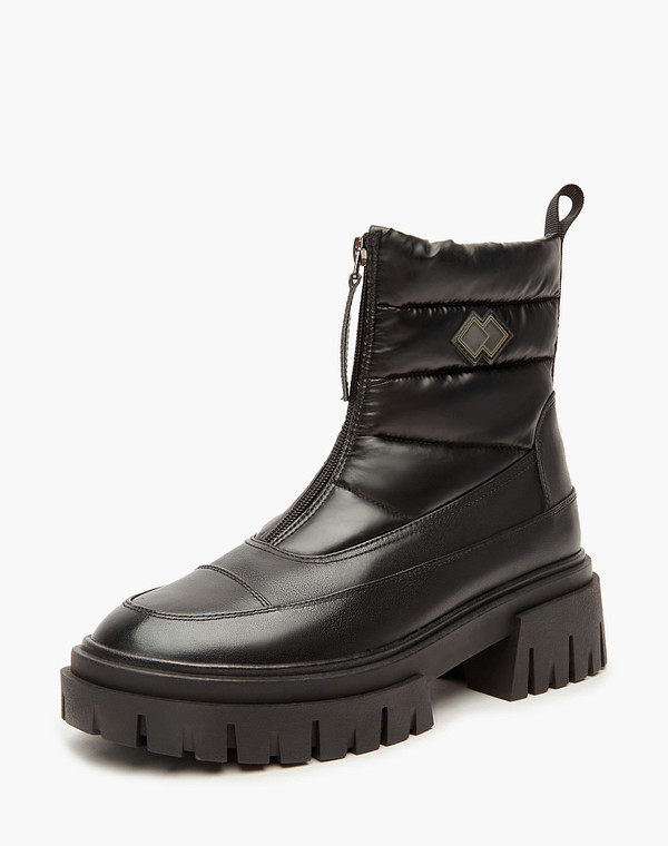 233-2265639-7100M Ботинки женские нат.кожа-текстиль/мех-текстиль черн, Mascotte