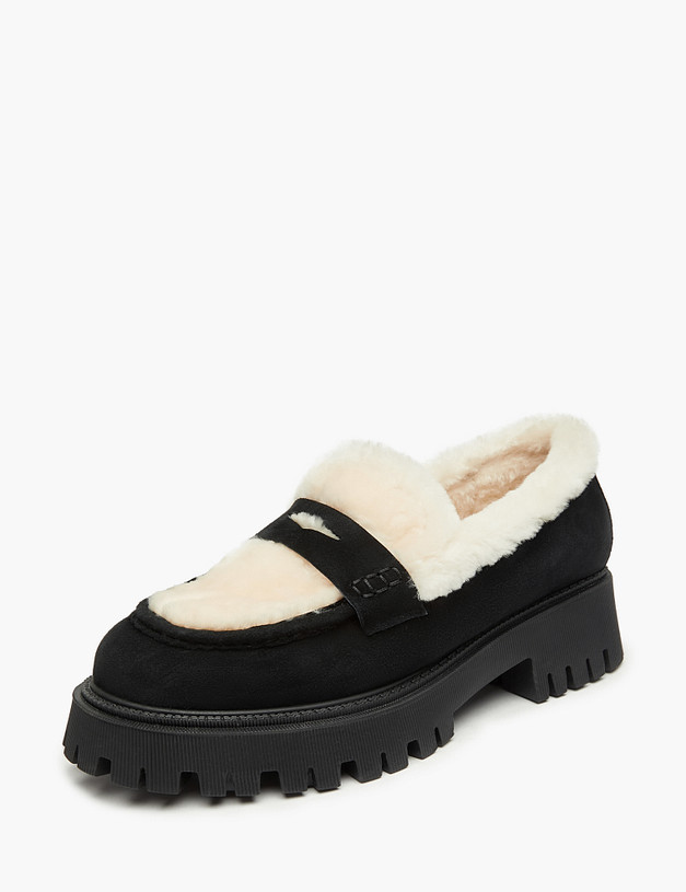 Черные женские лоферы на меху MASCOTTE 234-326635-3605M | ракурс 2