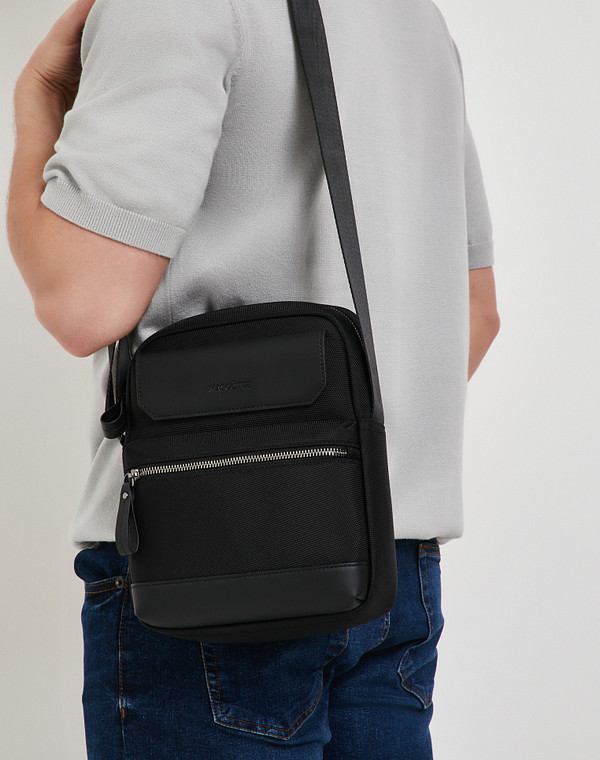 604-5132-202 Сумка мужская текстиль-и.кожа/текстиль черн, S, Mascotte