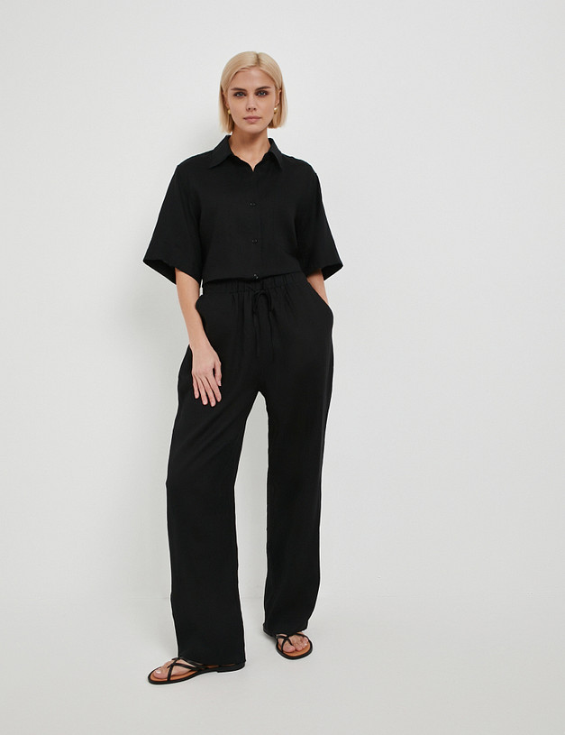Черные женские брюки из льна MASCOTTE 973-5123-2702 | ракурс 2