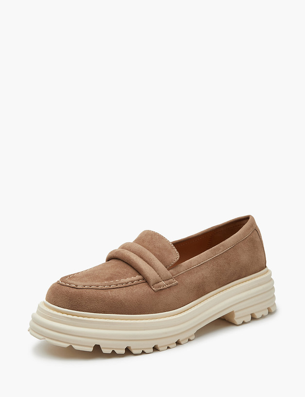 Бежевые женские лоферы из велюра MASCOTTE 233-410611-3671M | ракурс 2