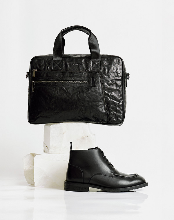 604-5225-102 Сумка мужская нат.кожа-и.кожа/текстиль черн, L, Mascotte