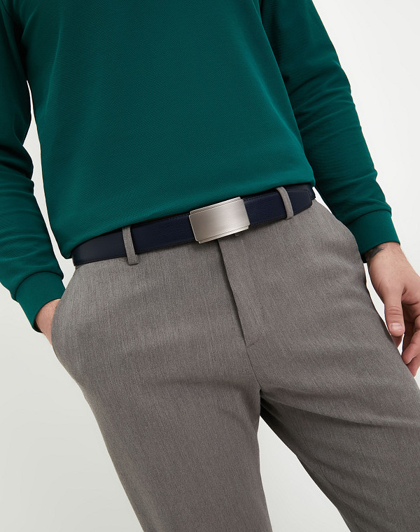 727-4115-603 Ремень муж. кож.спилок/нат.кожа темн-синий, Mascotte