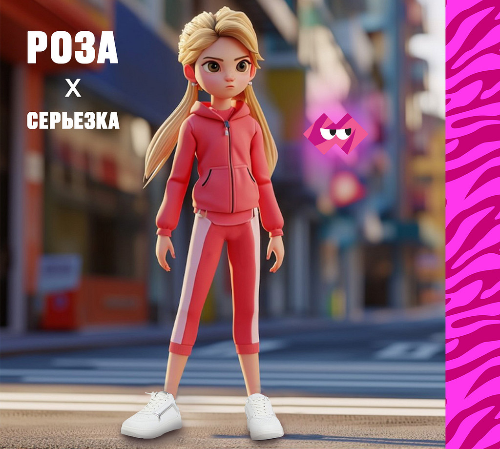 Девочка Роза и маскотикс Серьёзка