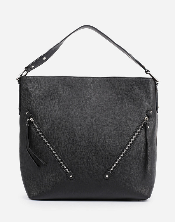 660-1204-102 Сумка женская нат.кожа-и.кожа/текстиль черн, L, Mascotte