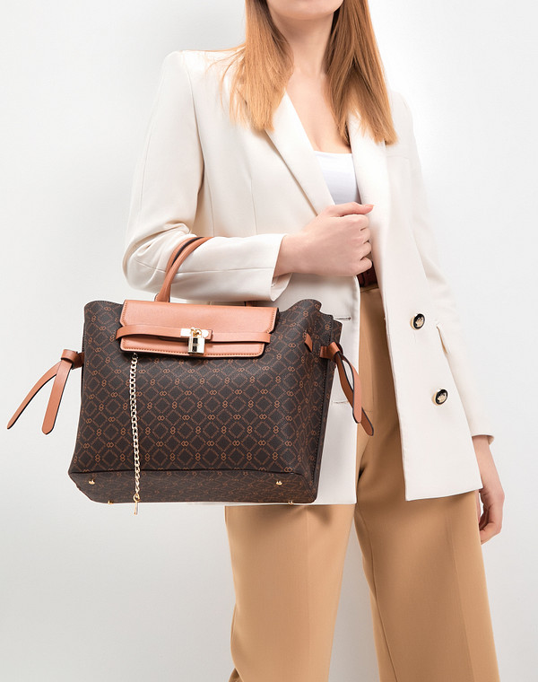 602-3107-609 Сумка женская и.кожа/текстиль корич-рыж, M, Mascotte