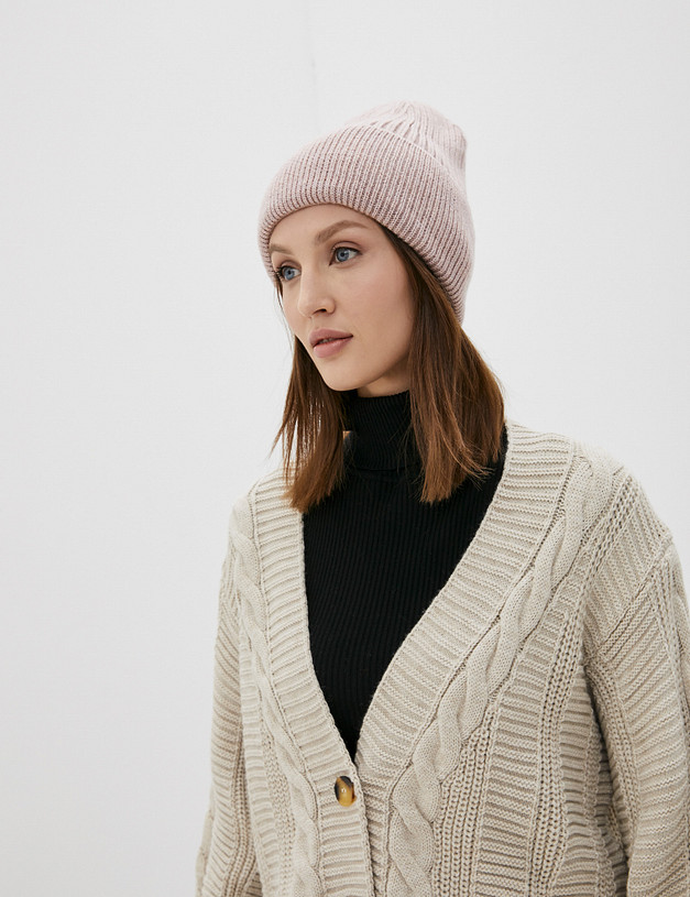 Розовая женская шапка в рубчик MASCOTTE 784-1201-7506 | ракурс 1
